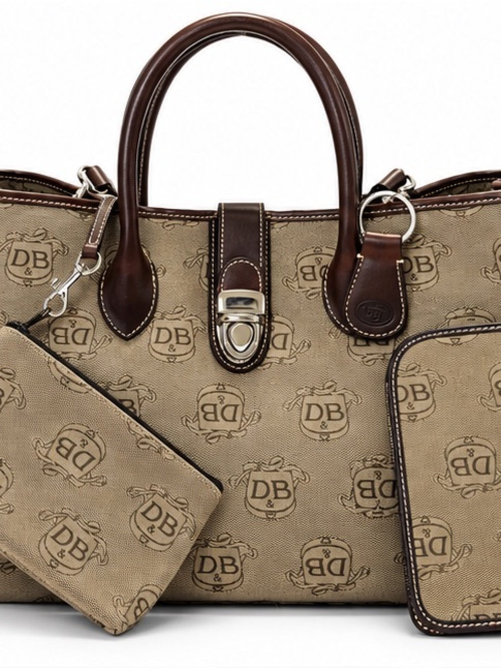 Dooney & Bourke Beige Monogram Tote with Dark Brown Leather Trim - Picture 3 of 9